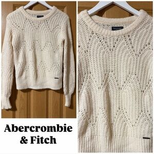 Abercrombie & Fitch women's ivory/cream alpaca blend open-knit crewneck sweater
